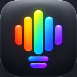 Glowbeat app icon: a light bulb made of glowing rainbow bars