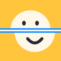 Silly Scan app icon: a smiling face cut in half by a blue scan line
